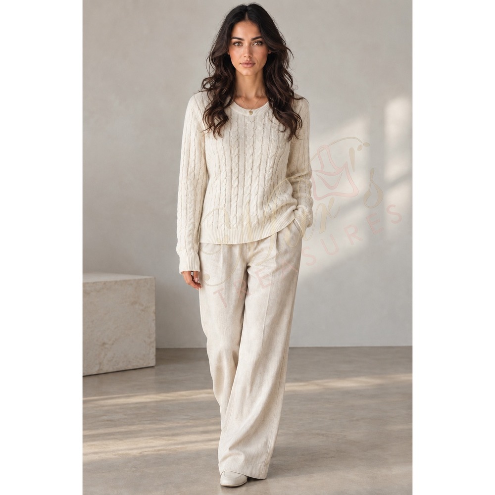 Ballantyne 100% Sea Island Cotton Cable Knit Oversized Sweater Ivory Sz 4